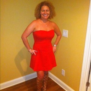 Bebe red a-line textured dress 10